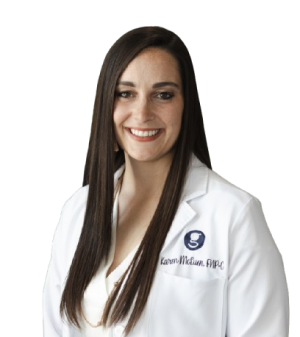 Female healthcare professional in white coat.