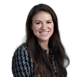 Smiling woman with long dark hair.